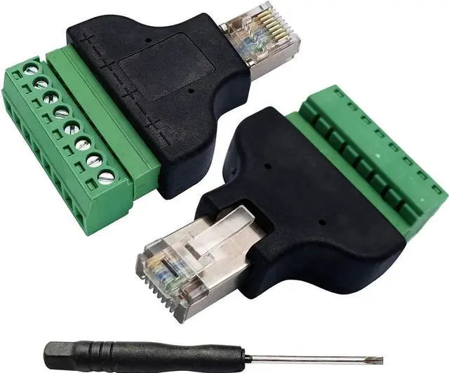 Main image of JAENFONG RJ45 Screw Terminal RJ45 8P 8C Male to 8Pin Female Bolt Screw Type terminals Ethernet Net Network Plug for AV CCTV UTP DVR Cat5 Cat6 Cat7 Coupler(2 Pack/Male)