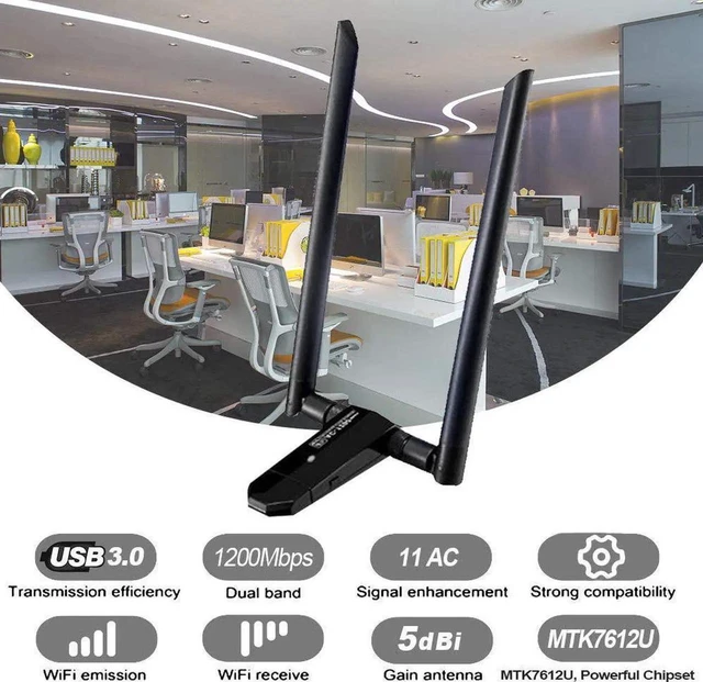 Alt view image 3 of 7 - JAENFONG USB WiFi Adapter 1200M USB 3.0 5DBI Wireless Network Adapter 2.4G/300Mbs 5.8G/867M for Laptop/Desktop Support Windows XP/Vista/7/8/10/Linux/Mac (1200M with CD Driver)