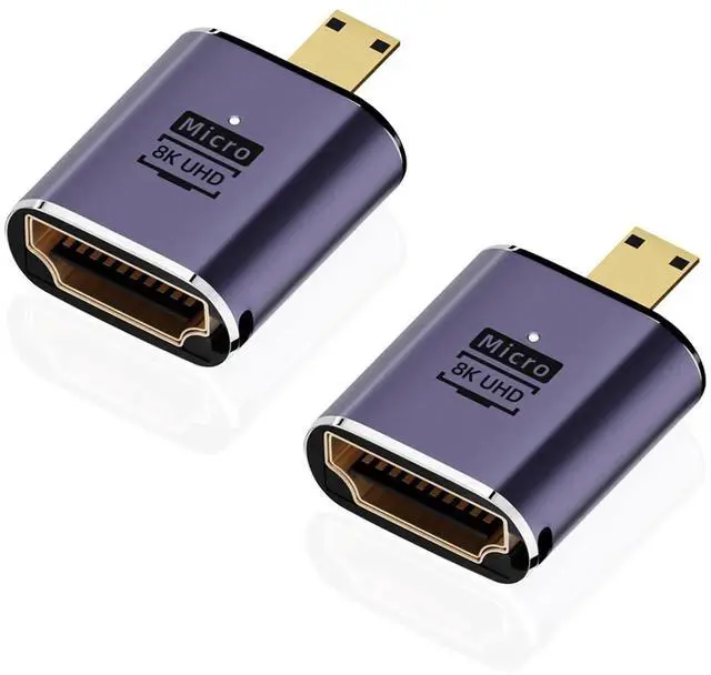 Main image of JAENFONG 8K Micro HDMI to HDMI Adapter (2 Pack), Micro HDMI Male to HDMI Female Cable Converter Connector for Sony A6000, Raspberry Pi 4, GoPro Hero 7 and Other Sport Camera