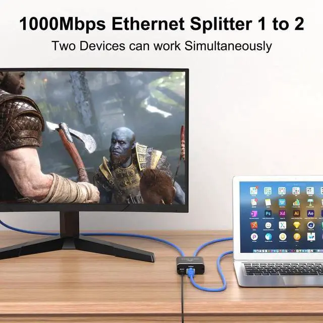 Alt view image 3 of 7 - J45 Ethernet Splitter RJ45 Splitter High Speed 1000Mbps Network 1 In 2 Out (2 Devices Networked Simultaneously) RJ45 Ethernet Coupler Splitter for Cat5/Cat5e/Cat6/Cat6a/Cat7/Cat8 Internet Cable