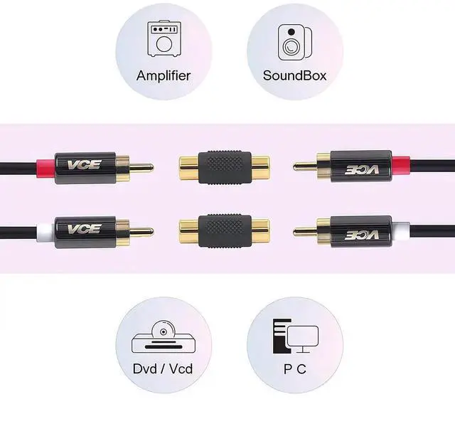 Alt view image 4 of 6 - 6-Pack Gold Plated RCA Female to RCA Female Coupler,Compatible with Phono,Speaker,RCA Cable,Amplifier