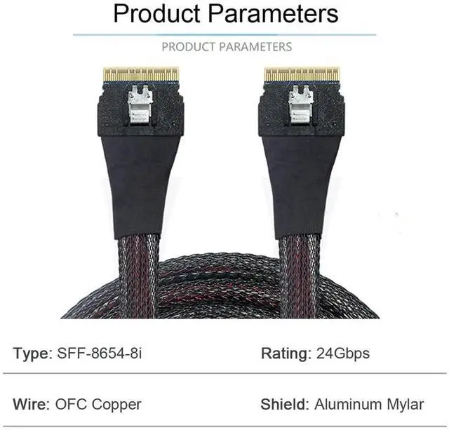 Alt view image 6 of 7 - JAENFONG PCI-E Slimline SAS 4.0 SFF-8654 8i 74pin Host to SFF-8654 74Pin Slim SAS Target Cable 50cm