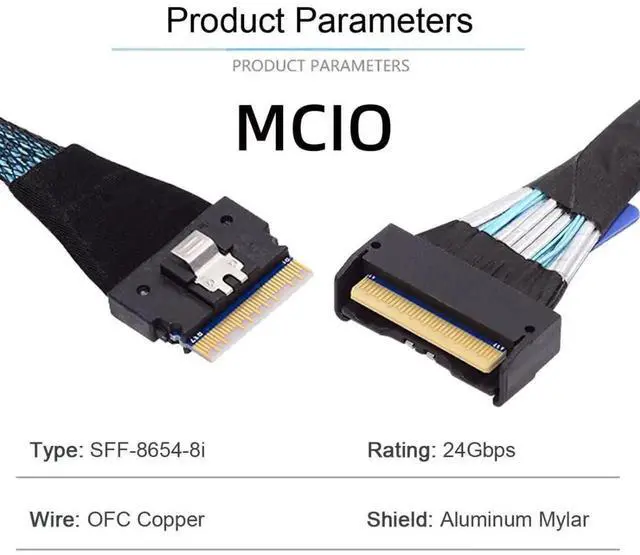 Alt view image 2 of 6 - JAENFONG PCI-E 5.0 Mini Cool Edge IO MCIO 74Pin to SFF-8654 8i 74Pin Slimline SAS 4.0 24 Gbps Extension Cable 50cm