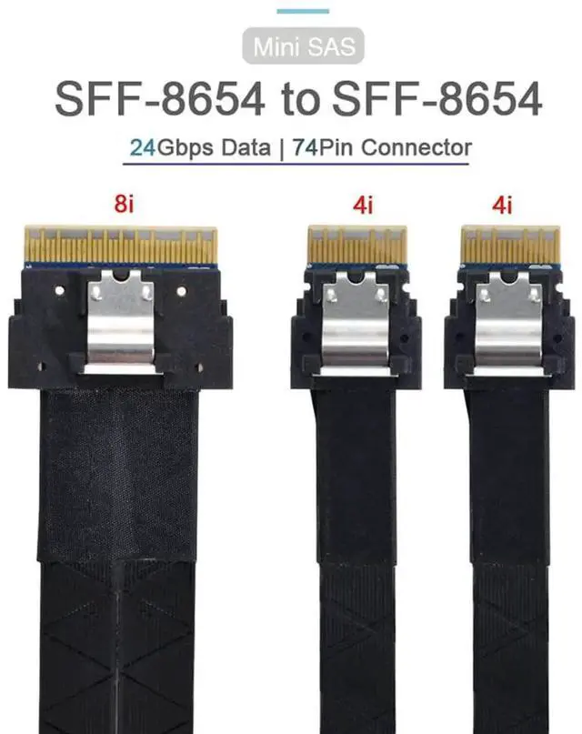 Alt view image 2 of 7 - JAENFONG PCI-E Ultraport Slimline SAS Slim 4.0 SFF-8654 8i 74pin to Dual SFF-8654 4i 38Pin Cable 50cm PCI-Express