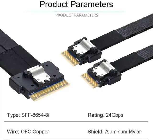 Alt view image 4 of 7 - JAENFONG PCI-E Ultraport Slimline SAS Slim 4.0 SFF-8654 8i 74pin to Dual SFF-8654 4i 38Pin Cable 50cm PCI-Express