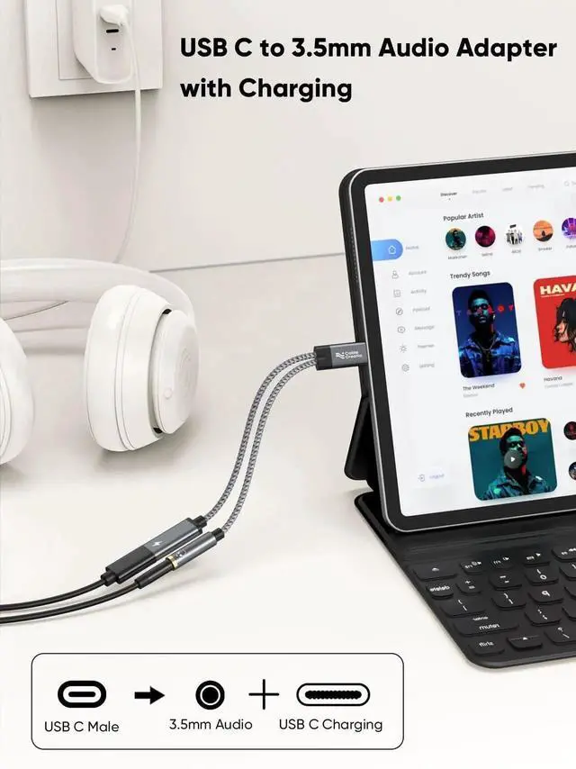 Alt view image 2 of 7 - USB C to 3.5mm Headphone and Charger Adapter with PD 100W 60W Fast Charging, USB C to Audio Jack Type C to Aux Cord for iPhone 16 15, Galaxy S24/S23/S22 Ultra+, iPad Pro/Air, Pixel 9/8+
