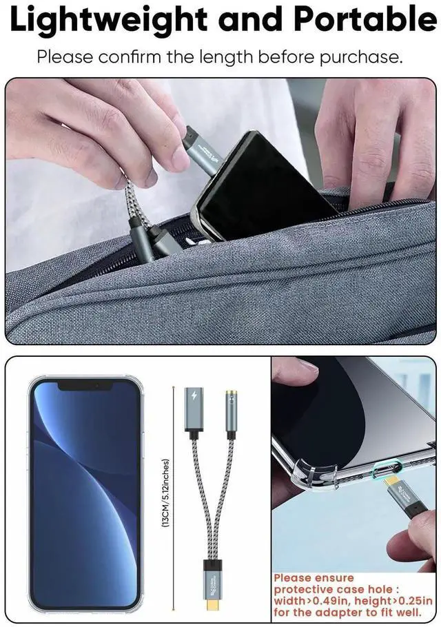Alt view image 4 of 7 - USB C to 3.5mm Headphone and Charger Adapter with PD 100W 60W Fast Charging, USB C to Audio Jack Type C to Aux Cord for iPhone 16 15, Galaxy S24/S23/S22 Ultra+, iPad Pro/Air, Pixel 9/8+