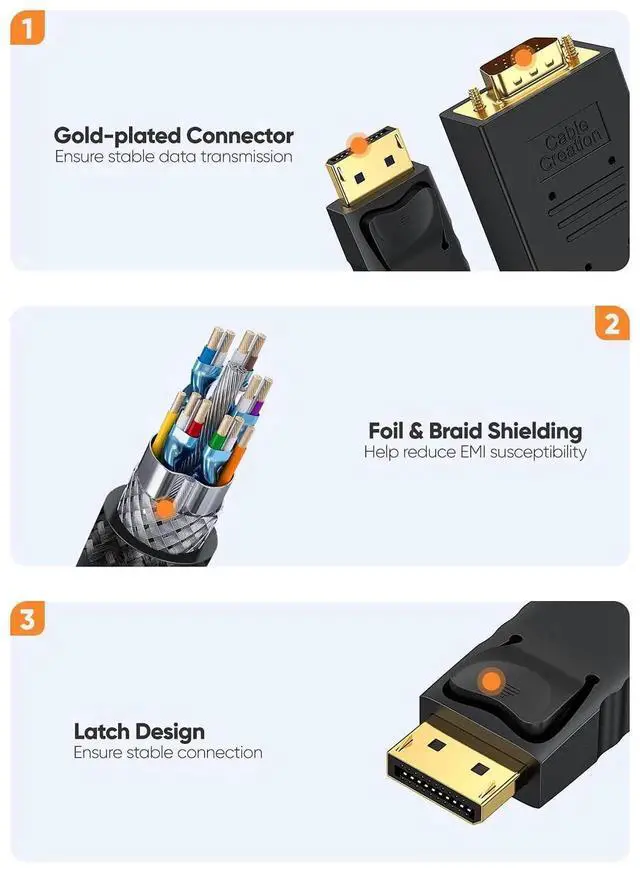 Alt view image 6 of 7 - JAENFONG Displayport to VGA Cable 6FT, Displayport to VGA Adapter Gold Plated 1080P@60Hz, Standard DP Male to VGA Male Cable, Compatible with Laptop, PC, TV, Projector, Black
