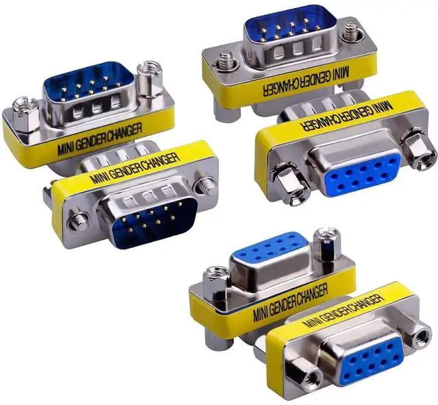 Main image of JAENFONG 6-Pack RS232 9 Pin Serial Adapter DB9 Female to Female Coupler DB9 Female to Male Connector DB9 Male to Male Mini Gender Changer