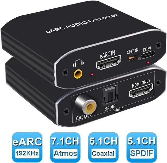 Main image of HDMI eARC Audio Extractor Splitter to Optical 3.5mm AUX L/R Coaxial SPDIF Audio Adapter Converter Supports HDCP2.3 1080p 3D Dolby Digital DTS 5.1 PCM for PS4 PS5 Xbox Fire Stick