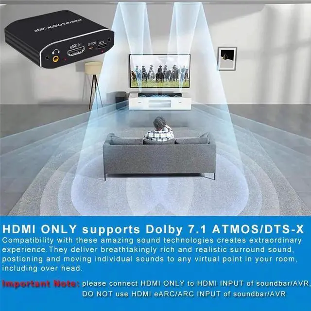 Alt view image 5 of 7 - HDMI eARC Audio Extractor Splitter to Optical 3.5mm AUX L/R Coaxial SPDIF Audio Adapter Converter Supports HDCP2.3 1080p 3D Dolby Digital DTS 5.1 PCM for PS4 PS5 Xbox Fire Stick