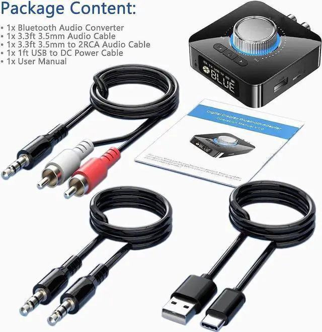Alt view image 2 of 6 - Bluetooth 5.0 Audio Adapter, 5-in-1 Wireless Music Transmitter AUX Receiver USB TF Micro SD Card MP3 Player for TV CD PC Car Home Stereo to Wireless Wired Soundbar Headphones Speakers