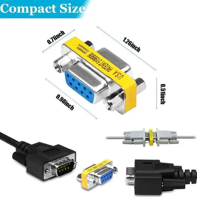 Alt view image 7 of 7 - JAENFONG 6-Pack 9Pin RS232 Serial Cable DB9 Male to Male/Female to Female Mini Gender Changer Adapter Coupler Connector