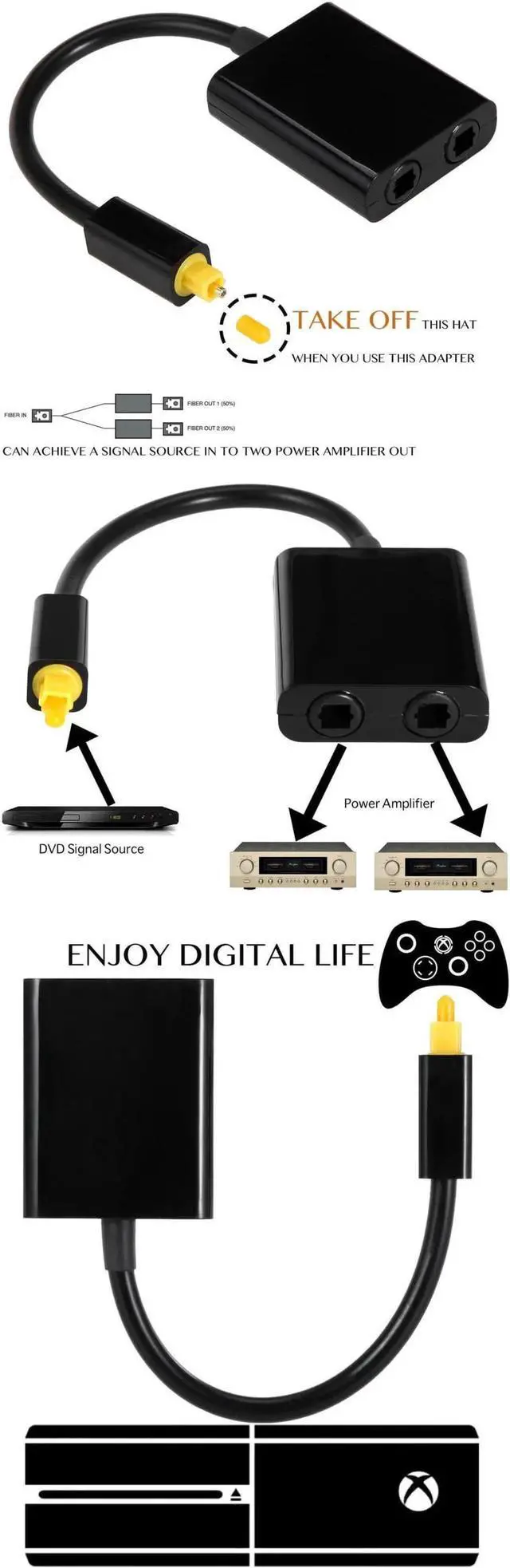 Alt view image 4 of 4 - 1 to 2 Toslink Fiber Digital Optical Audio Splitter Adapter