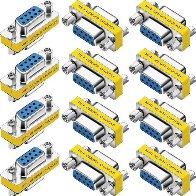 Main image of JAENFONG 12-Pack 9Pin RS232 Serial Cable DB9 Female to Female Mini Gender Changer Adapter Coupler Connector