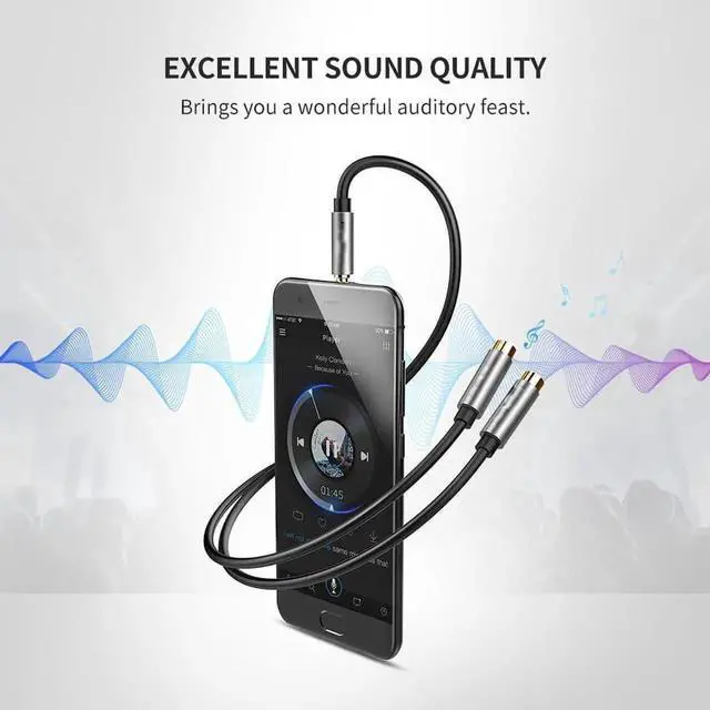 Alt view image 3 of 7 - (2Pack) Stereo Audio Aux Y Splitter Cable 3.5mm Male to 2 Port Female Audio Extension Cord for Earphone Headset Adapter,-Black 20CM