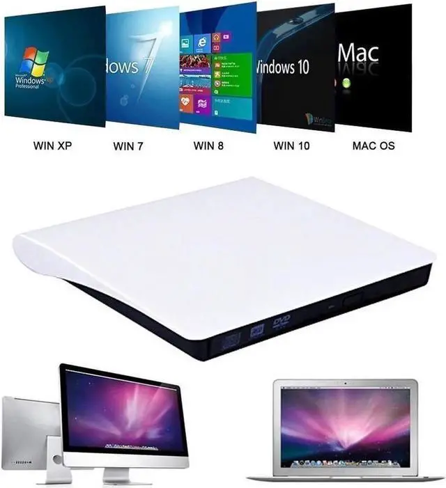 Alt view image 7 of 7 - JAENFONG External CD Drive, USB 3.0 Portable CD/DVD +/-RW Drive Slim DVD/CD ROM Rewriter Burner Compatible with Laptop Desktop PC Windows Linux OS Apple Mac(White)
