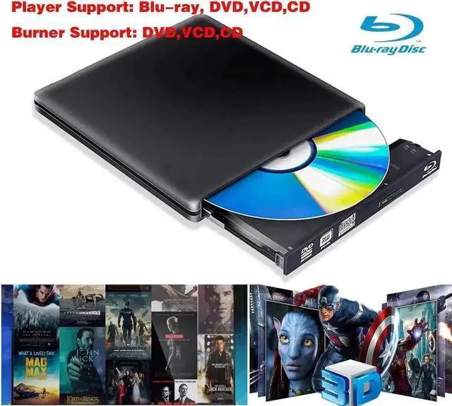 Alt view image 3 of 7 - JAENFONG Aluminum External DVD Blu-Ray Player Drive, USB 3.0 Type-C CD DVD +/-RW Optical Drive USB C Burner Slim CD/DVD ROM Rewriter Writer Reader Portable for PC Laptop Deskt MacBook Mac Silver Black