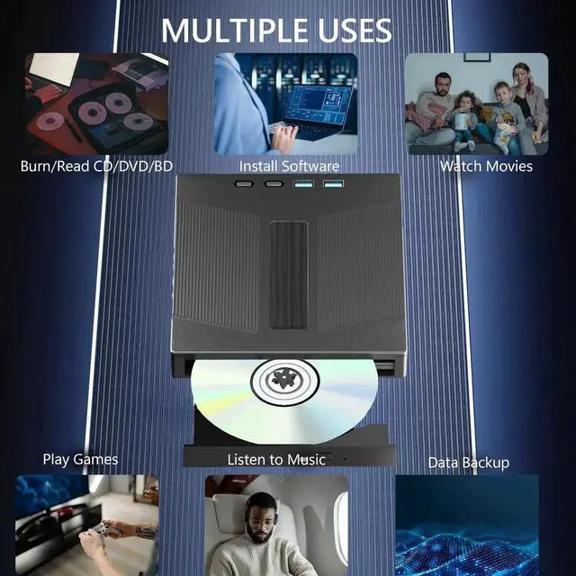Alt view image 2 of 7 - JAENFONG7 in 1 External Blu Ray Drive, External Blueray/DVD Drive for PC Support 100G Disc Read&Write, USB 3.0&Type-C Blu Ray Burner with SD/TF Port, Compatible with Windows MacOS Linux Laptop Desktop