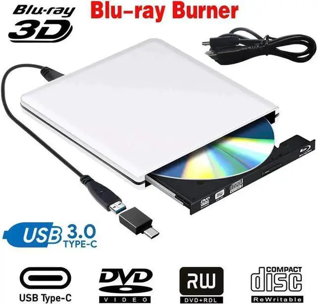 Main image of JAENFONG Aluminum External DVD Blu-Ray Burner Drive, USB 3.0 Type-C CD DVD +/-RW Optical Drive USB C Burner Slim CD/DVD ROM Rewriter Writer Reader Portable for PC Laptop Desktop MacBook Mac Silver