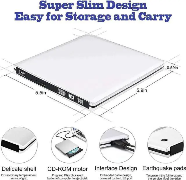 Alt view image 3 of 7 - JAENFONG Aluminum External DVD Blu-Ray Burner Drive, USB 3.0 Type-C CD DVD +/-RW Optical Drive USB C Burner Slim CD/DVD ROM Rewriter Writer Reader Portable for PC Laptop Desktop MacBook Mac Silver