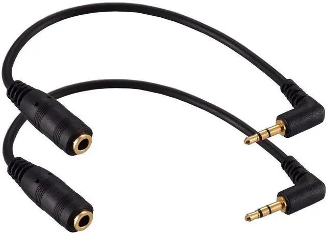 Main image of JAENFONG 2 Pack Gold Plated 2.5mm Male to 1/8 inch 3.5mm Female Stereo Audio Jack Adapter Cable 90 Degree Right Angle Connector 6 inch Cord for Radios,Headphones,Recorder,Camera