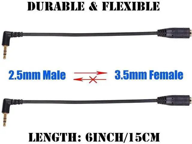 Alt view image 6 of 6 - JAENFONG 2 Pack Gold Plated 2.5mm Male to 1/8 inch 3.5mm Female Stereo Audio Jack Adapter Cable 90 Degree Right Angle Connector 6 inch Cord for Radios,Headphones,Recorder,Camera