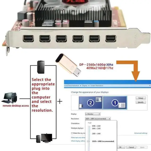 Alt view image 3 of 7 - JAENFONG Display Adapter Mini DP Displayport Dummy Plug Headless Ghost Display Emulator 2560x1600p@60Hz