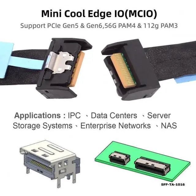 Alt view image 4 of 7 - JAENFONG Cable PCI-E 5.0 Mini Cool Edge IO MCIO PCI-E 4i 38Pin Male to MCIO 4i SFF-TA-1016 Extender Cable 50cm