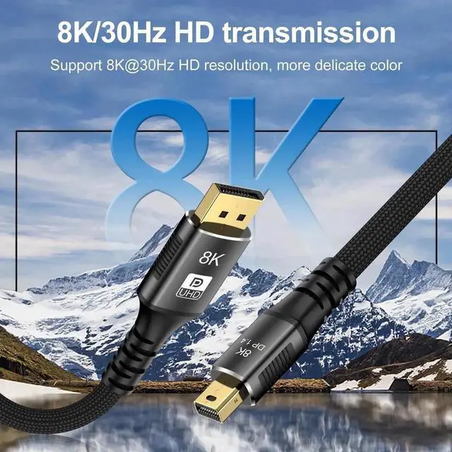 Alt view image 2 of 7 - JAENFONG Mini DisplayPort to DisplayPort 1.4 Cable( Bi-Directional ) 8K@60Hz 4K@240Hz 32.4Gbps DisplayPort to Mini DisplayPort Cord HDR HDCP2.3 for Thunderbolt 2/1 MacBook GSync FreeSync Monitor -10 f