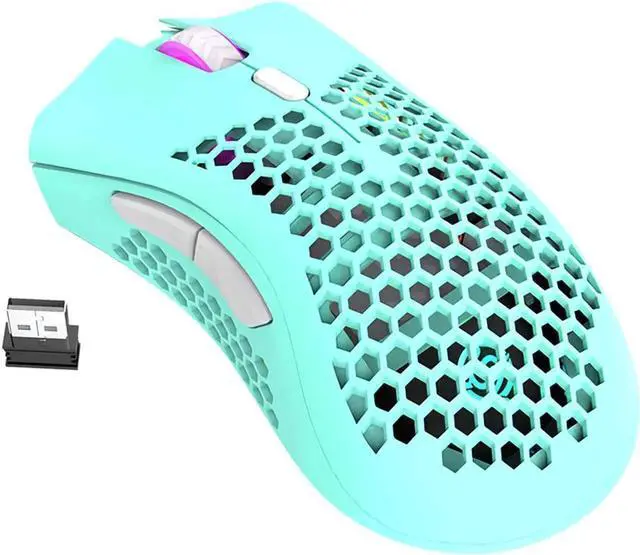 Main image of JAENFONG BM600 2.4G Wireless Rechargeable Mouse Hollow Honeycomb 1600DPI 7 Buttons Ergonomic RGB Optical Mice for Computer Laptop PC Gamer Cyan Blue