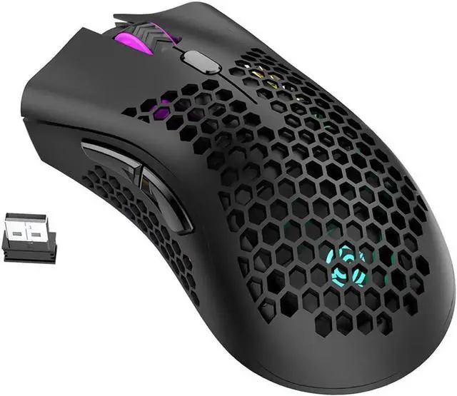 Alt view image 3 of 6 - BM600 2.4G Wireless Rechargeable Mouse Hollow Honeycomb 1600DPI 7 Buttons Ergonomic RGB Optical Mice for Computer Laptop PC Gamer White