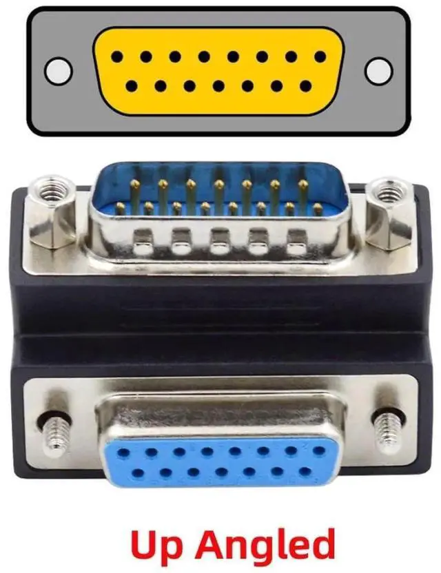 Alt view image 2 of 7 - DB15Pin Male to Female Extension Adapter DSUB RS232 15Pin D-subminiature Connector 90 Degree UP Angled