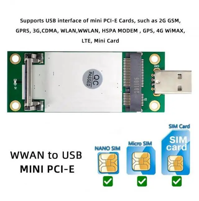 Alt view image 2 of 7 - Adapter Mini PCI-E Wireless WWAN to USB Adapter Card with SIM Card Slot Module Testing Tools for 3G/4G/5G LTE Wireless Module Modem Card