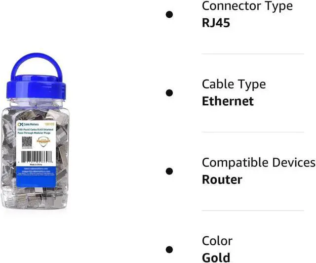 Alt view image 5 of 7 - Cable Matters 100-Pack Cat 6A Shielded Pass Through RJ45 Connectors (Cat 6A Ends / Cat6A Connector / RJ45 Modular Plugs/Ethernet Plugs/Network Connector) for Solid or Stranded S/FTP Ethernet Cable