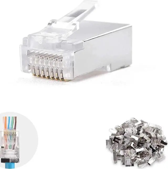 Alt view image 6 of 7 - Cable Matters 100-Pack Cat 6A Shielded Pass Through RJ45 Connectors (Cat 6A Ends / Cat6A Connector / RJ45 Modular Plugs/Ethernet Plugs/Network Connector) for Solid or Stranded S/FTP Ethernet Cable