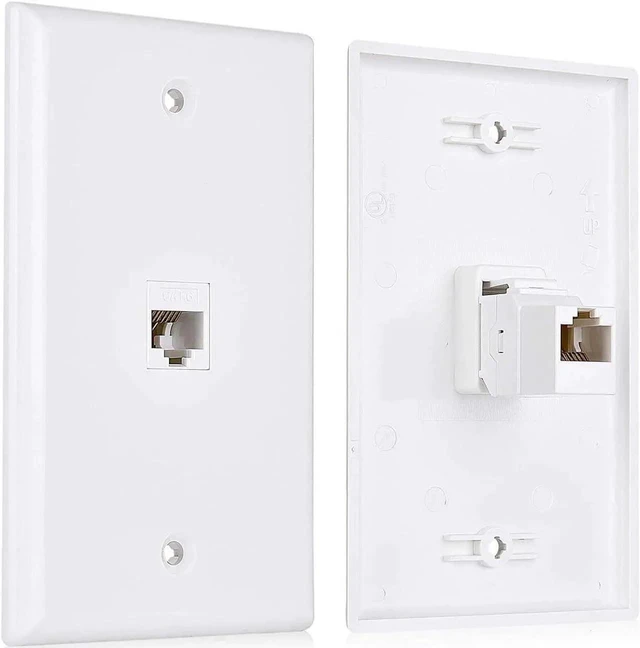 Main image of Cable Matters 2-Pack 1-Port Ethernet Wall Plate, Cat6 Wall Plate / Cat5 Ethernet Wall Outlet in White with White Ethernet Keystone Jack