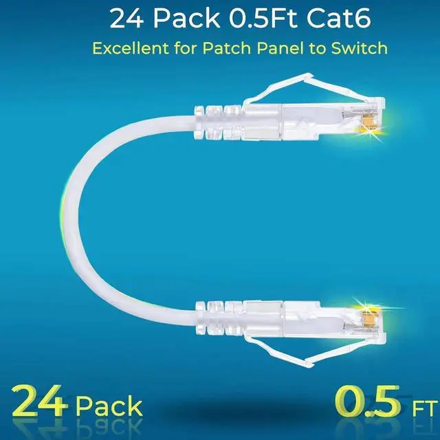 Alt view image 2 of 11 - Patch Cables Cat6/ Cat6a 0.5ft (24 Pack) Slim, Cat6a Ethernet Patch Cable 10G Support, Snagless Cat 6 Patch Cable for Patch Panel to Switch, Flexiable Cat6 Ethernet Cable White