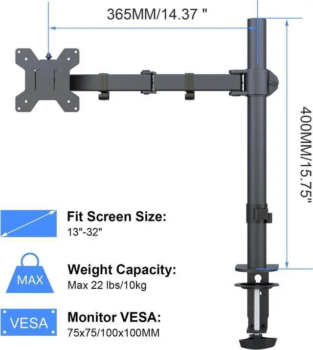 Alt view image 3 of 7 - Suptek Single LED LCD Monitor Desk Mount Heavy Duty Fully Adjustable Monitor Stand for 1 / One Screen up to 27 inch