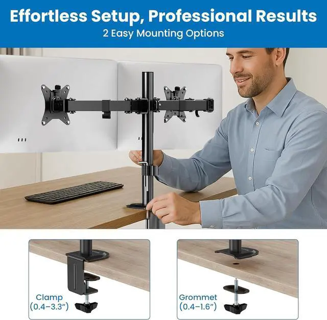 Alt view image 5 of 7 - Mount-It! Dual Monitor Mount, Dual Monitor Arm for 2 Screens on Desk, Adjustable Tilt and Swivel Arms for Double Screen up to 32 and 19.8 Lbs VESA 75x75 and 100x100 C-clamp & Grommet