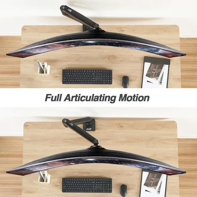 Alt view image 5 of 7 - AVLT Single 17"-49" Super Ultrawide Monitor Arm for Screens Up to 50 lbs, Premium Aluminum Desk Stand, Adjustable Pneumatic Height, Full Motion Swivel Tilt Rotation, USB 3.0 & AUX Ports, Black