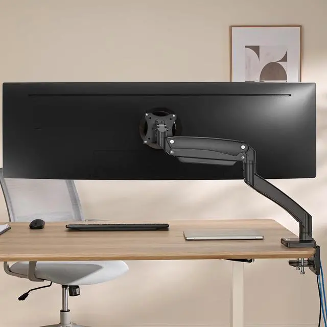 Alt view image 6 of 7 - AVLT Single 17"-49" Super Ultrawide Monitor Arm for Screens Up to 50 lbs, Premium Aluminum Desk Stand, Adjustable Pneumatic Height, Full Motion Swivel Tilt Rotation, USB 3.0 & AUX Ports, Black