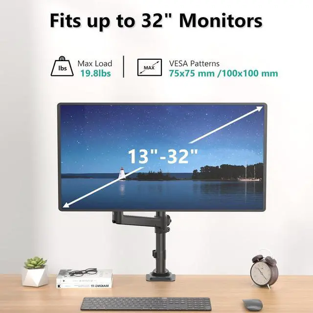 Alt view image 4 of 7 - WALI Single Monitor Arm 13-32 Inch, Single Monitor Mount, Vesa Desk Mount up to 19.8lbs Gas Spring Arm with Clamp, VESA 75x75mm or 100x100mm Compatibility(GSDM001), Black