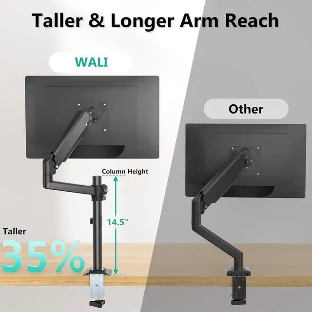 Alt view image 6 of 7 - WALI Single Monitor Arm 13-32 Inch, Single Monitor Mount, Vesa Desk Mount up to 19.8lbs Gas Spring Arm with Clamp, VESA 75x75mm or 100x100mm Compatibility(GSDM001), Black