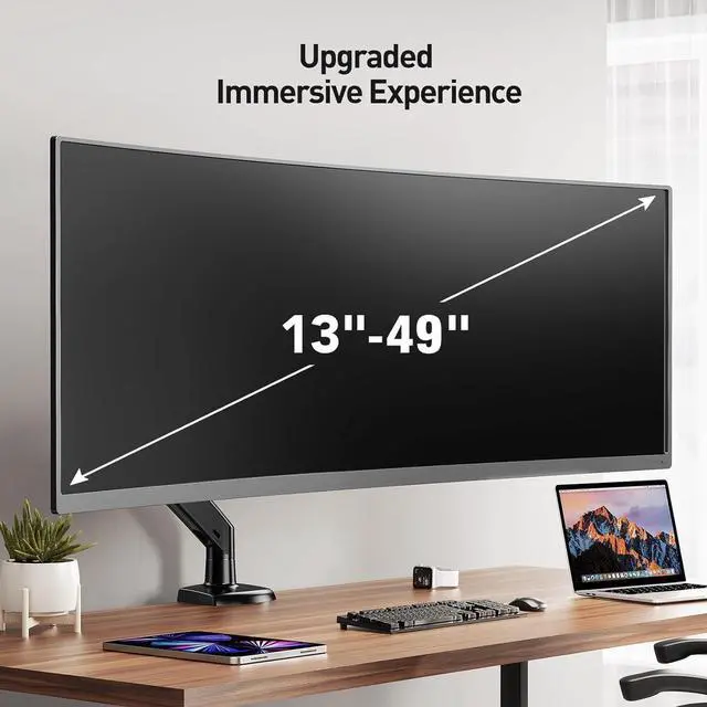 Alt view image 2 of 7 - ErGear 13 to 49 inches Single Monitor Mount for Ultrawide Screens, Holds 26.5lbs, Gas Springs Single Monitor Arm, Single Monitor Stand with Swivel, Tilt, Rotation for Home and Office, VESA 75/100mm