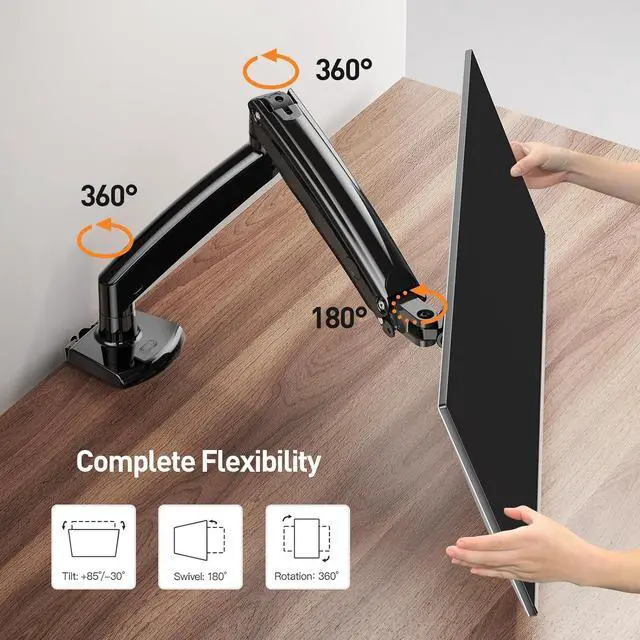Alt view image 4 of 7 - ErGear 13 to 49 inches Single Monitor Mount for Ultrawide Screens, Holds 26.5lbs, Gas Springs Single Monitor Arm, Single Monitor Stand with Swivel, Tilt, Rotation for Home and Office, VESA 75/100mm