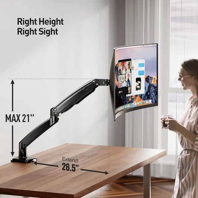 Alt view image 5 of 7 - ErGear 13 to 49 inches Single Monitor Mount for Ultrawide Screens, Holds 26.5lbs, Gas Springs Single Monitor Arm, Single Monitor Stand with Swivel, Tilt, Rotation for Home and Office, VESA 75/100mm