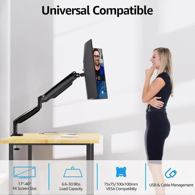Alt view image 3 of 7 - MOUNTUP Ultrawide Monitor Arm for Max 40 Inch Screen, Heavy Duty Monitor Desk Mount Support 6.6-30.9lbs, Gas Spring Computer Monitors Stand for Desk, VESA Mount with Clamp & Grommet Base