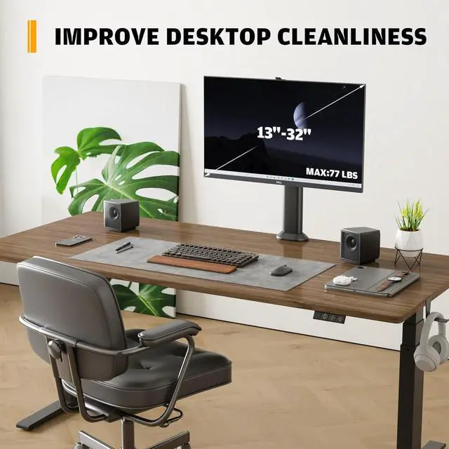 Alt view image 7 of 7 - HEMUDU Single Desk Monitor Arm Mount Stand Fit for 13 inch to 32 inch Flat Curved Computer Screen with Swivel, Height Adjustable, Rotation,Holds up to 77lbs, Black