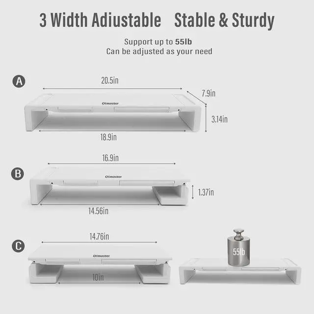Alt view image 5 of 6 - OImaster Monitor Stand Riser, Foldable Computer Monitor Riser, Adjustable Length Computer Stand and Storage Drawer & Pen Slot, Phone Stand Compatible Computer, Desktop, Laptop, Save Space (White)